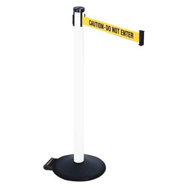 Retracta-Belt Barrier Post with Belt, Black, 10 ft Length, 40 in Post Height, Caution Do Not Enter, Powder Coated - 305PWH-CAU