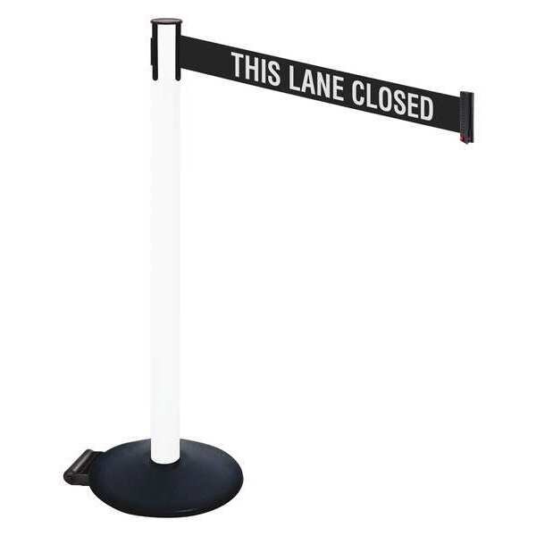Retracta-Belt Barrier Post with Belt, Black, 10 ft Length, 40 in Post Height, This Lane Closed, Powder Coated - 335PWH-TLC