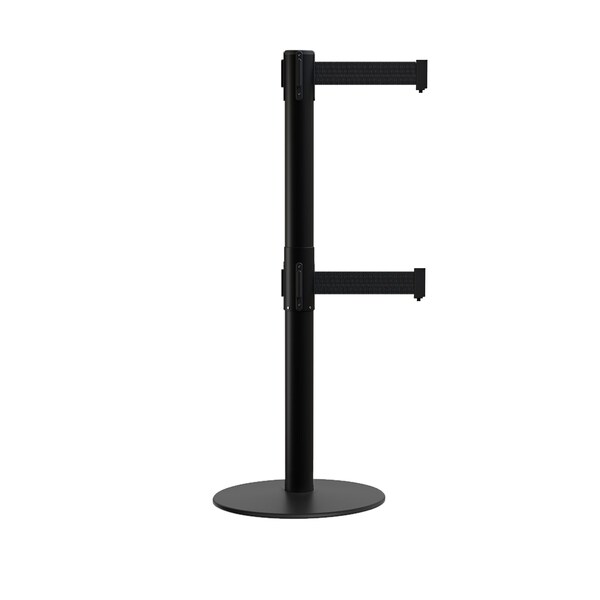 Montour Line Stanchion Dual Belt Barrier Flat Base Black Post 13ft. Black Belt - S400D-BK-BK-130