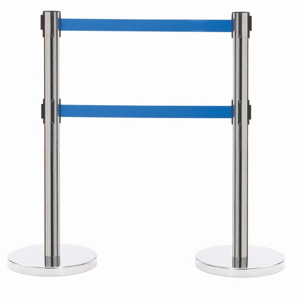 Aarco Form-A-Line System, Dual Retractable Belt Style, Overall Height is 40'', 7' Blue Belts - HC-27BL