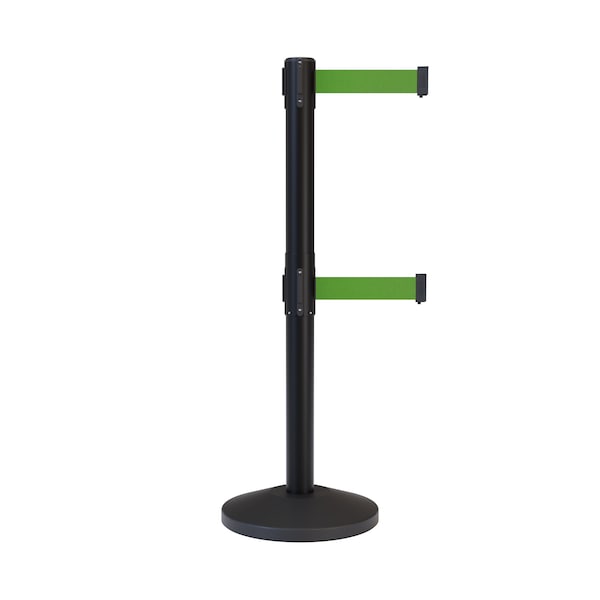 Montour Line Stanchion Dual Belt Barrier Black Post 9ft. Green Belt - ES400D-BK-GN-90