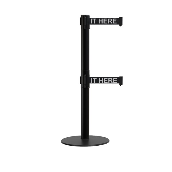 Montour Line Stanchion Dual Belt Barrier Flat Base Black Post 9ft.Wait..Belt - S400D-BK-PLEAWBW-90