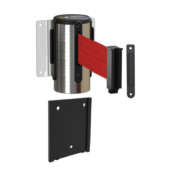 Montour Line Retr. Belt Barrier Removable Pol. Steel Wall Mnt 11ft. Red Belt (F) - WM115-PS-RD-RM-S-110