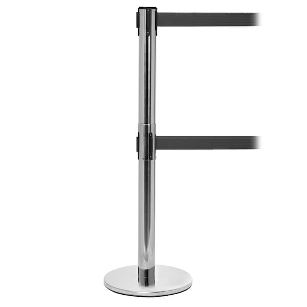 Queue Solutions QueuePro Twin 250, Polished S.S. 11' Black/White Horiz. Stripe Belts - PROTWIN250PS-BW110