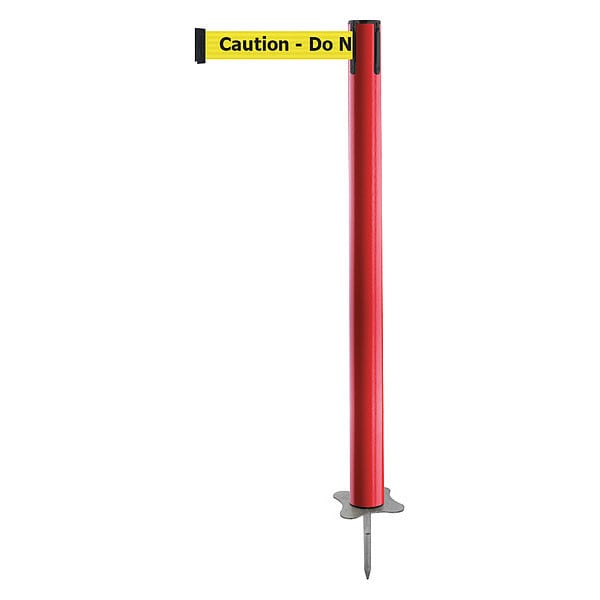 Tensabarrier Barrier Post with Belt, Red, 7 1/2 ft Length, 43 in Post Height, Caution Do Not Enter, Unfinished - 884-21-STD-YAX-C