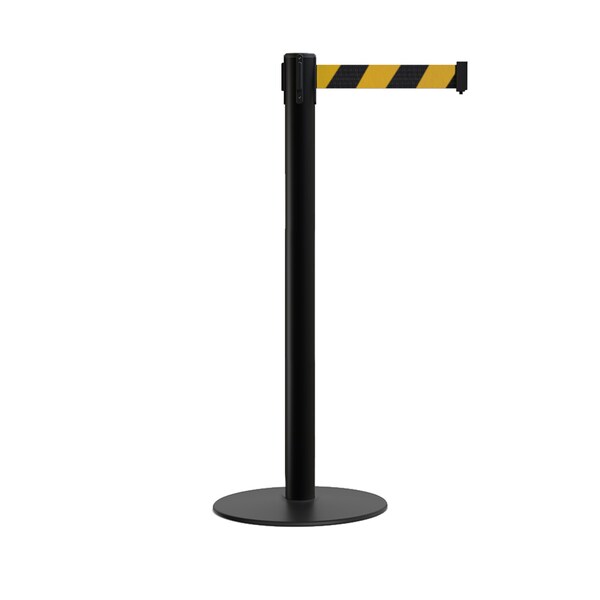 Montour Line Stanchion Belt Barrier Flat Base Black Post 11 ft. Black/Yellow Belt - S400-BK-BYD-110