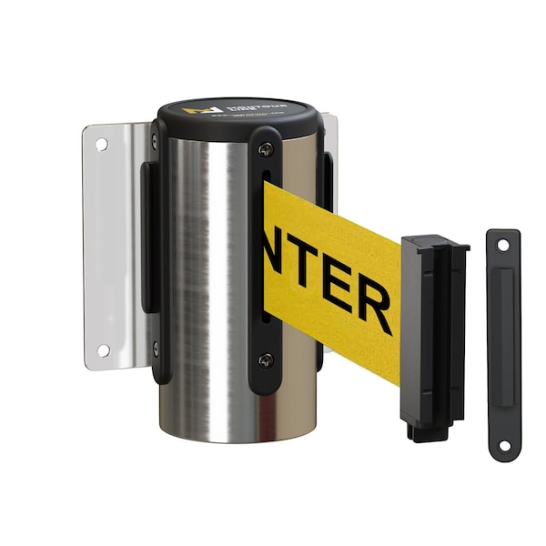 Montour Line Retr Belt Barrier Wall Mt PSS Fxd 8.5' YLW "CAUTION DO NOT ENTER" BK - WM115-PS-CAUYB-F-S-85