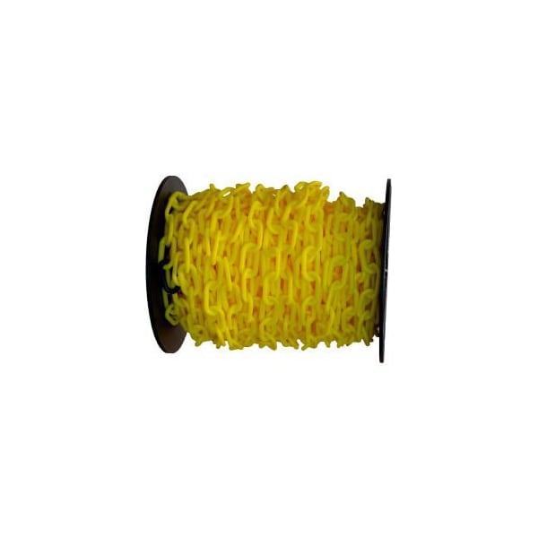 Global Equipment Mr. Chain Plastic Chain Barrier On A Reel, 1-1/2"x200'L, Yellow - 30102