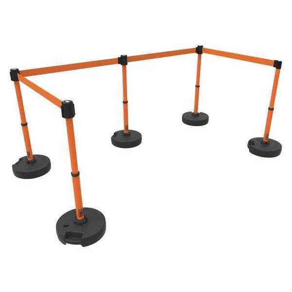 Banner Stakes Barrier Post with Belt, Orange, 15 ft Length, 22 in to 42 in Adjustable Post Height, No Legend - PL4503