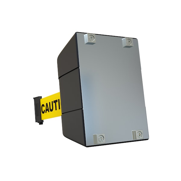 Montour Line Retractable Belt Barrier, Wall Mount, Black Magnetic 20 ft. Caution Belt - WMX160-BK-CAUYB-M-M-200