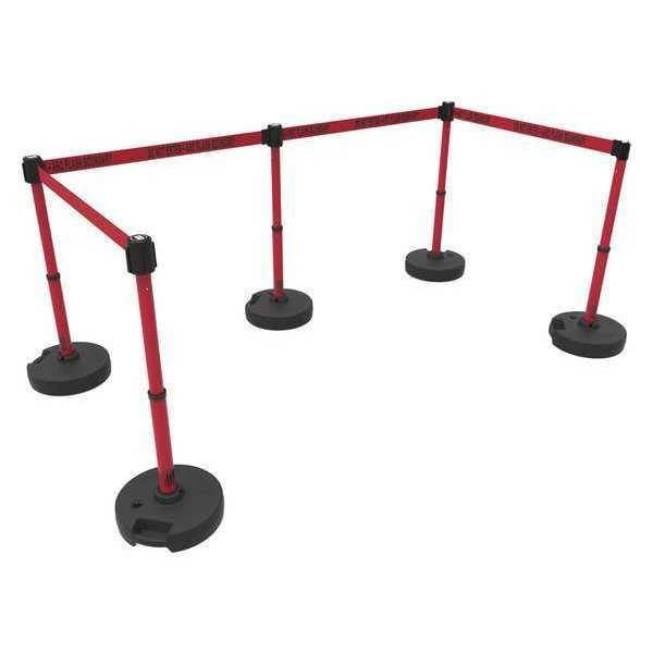 Banner Stakes Belt Barrier System, Red, 15 ft Length, 22 in to 42 in Adjustable Post Height - PL4597