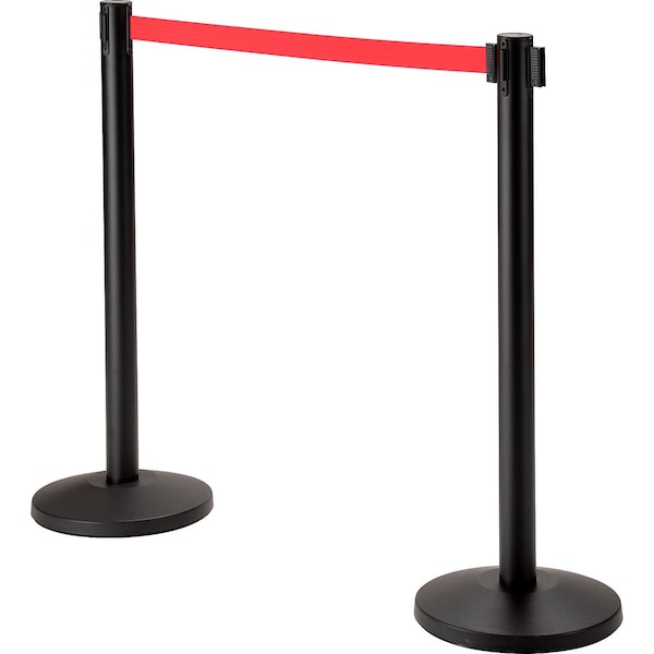 Global Industrial Retractable Belt Barrier, 40 Black Post, 10' Red Belt - 708416RD