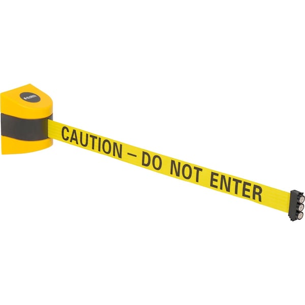 Global Industrial Magnetic Retractable Belt Barrier, Yellow Case W/ 30ft Yellow Caution Belt - 708419YBC