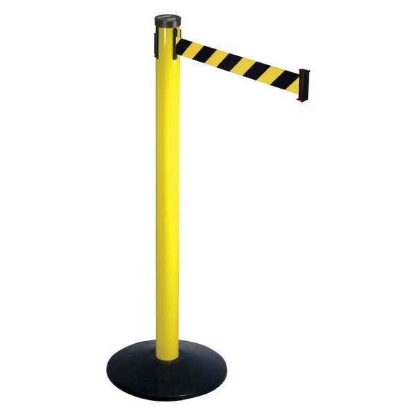 Retracta-Belt Barrier Post with Belt, Yellow, 10 ft Length, 40 in Post Height, No Legend, Yellow - 301YA-BYD