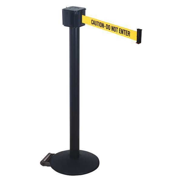 Retracta-Belt Barrier Post with Belt, Black, 30 ft Length, 40 in Post Height, Caution Do Not Enter, Black - PM412-30BA-CAU
