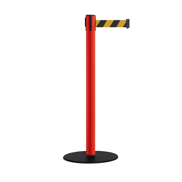 Montour Line Retractable Belt Stanchion, Low Base, 2.5" Red Post  11' Blk/Ye Belt - S400-RD-BYD-110