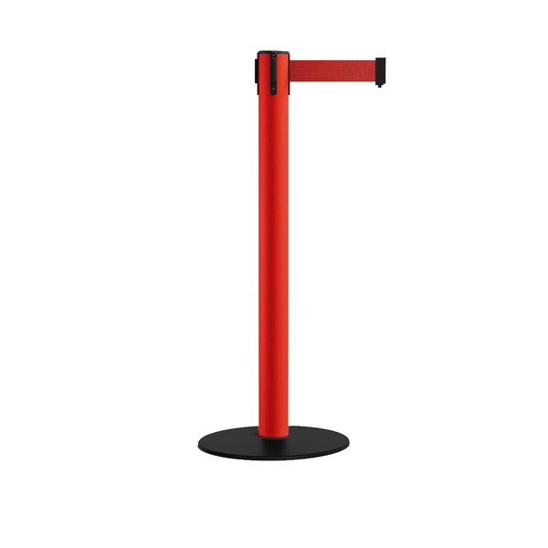 Montour Line Retractable Belt Stanchion, Low Base, 3" Red Post 16' Red Belt - S660-RD-RD-160