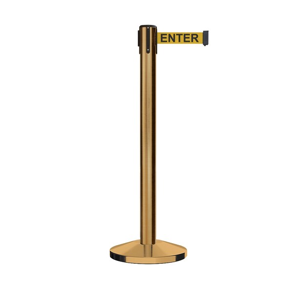 Montour Line Stanchion Belt Barrier Sat.Brass Post 14ft. Caution Belt - ES660-SB-CAUYB-140