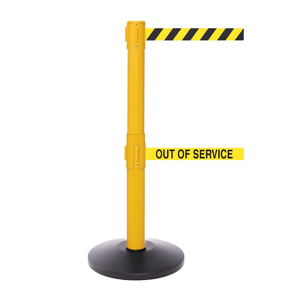 Queue Solutions SafetyPro Twin 250, Yellow, 13' Yellow/Black BEWARE OPEN PIT Belt - SPROTWIN250Y-YBBOP130