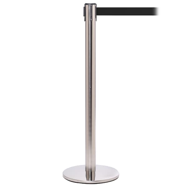 Queue Solutions Retractable Belt Stanchion, Black, 13 ft Length, Polished Stainless Steel - PRO250PS-BK130