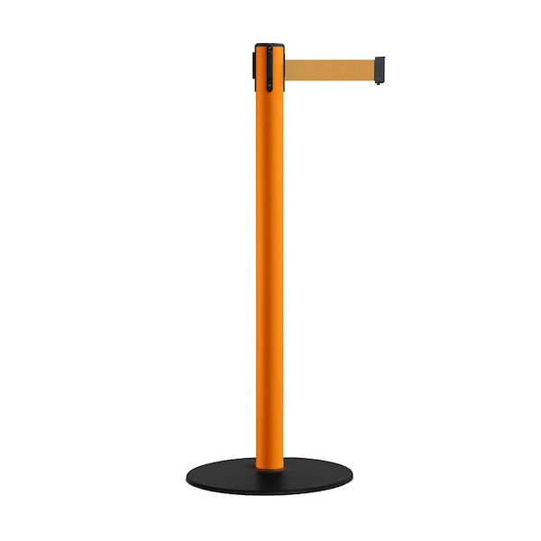 Montour Line Retractable Belt Stanchion, Low Base, 2.5" Orange Post 11' Brown Belt - S400-OR-BN-110