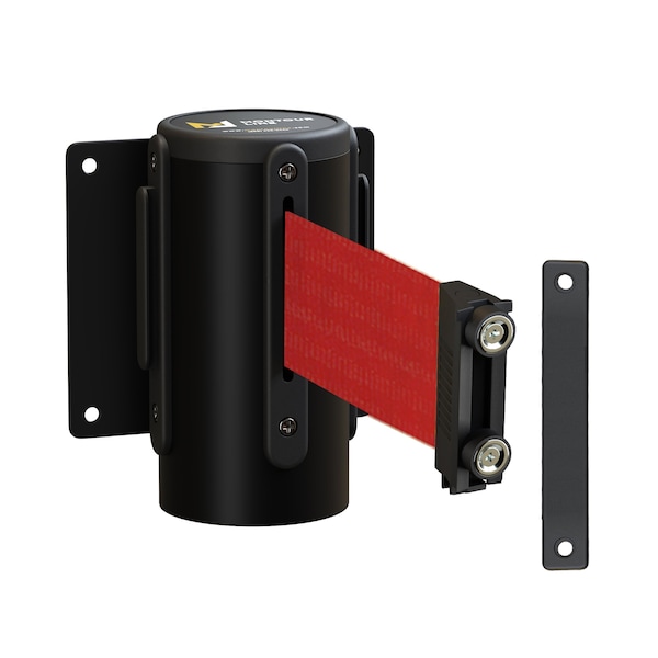 Montour Line Retractable Belt Barrier Fixed Black Metal Wall Mt, 11ft. Red Belt (M) - MWM100-BK-RD-F-M-110