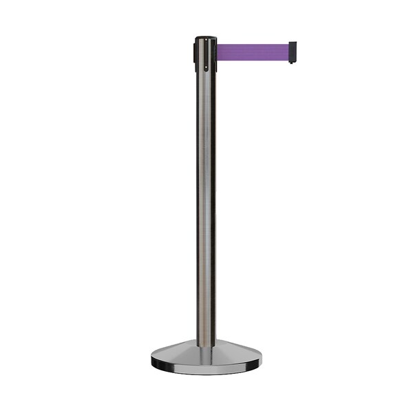 Montour Line Stanchion Belt Barrier Sat.Steel Post 9ft. Purple Belt - ES400-SS-PE-ML-90