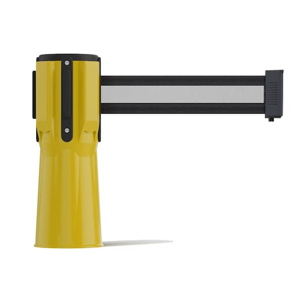 Montour Line Retractable Belt Barrier Cone Mount Yellow Case 7.5ftBk/W H Belt - CP100-YW-BWH-75