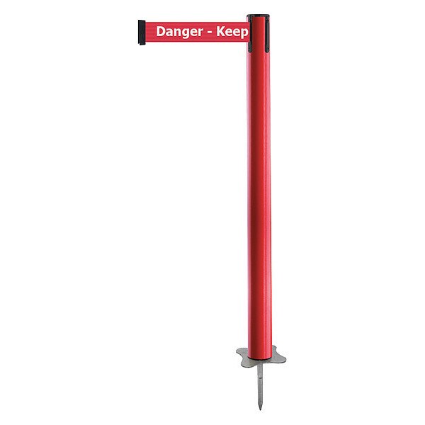 Tensabarrier Barrier Post with Belt, Red, 7 1/2 ft Length, 43 in Post Height, Danger Keep Out, Unfinished - 884-21-STD-RHX-C
