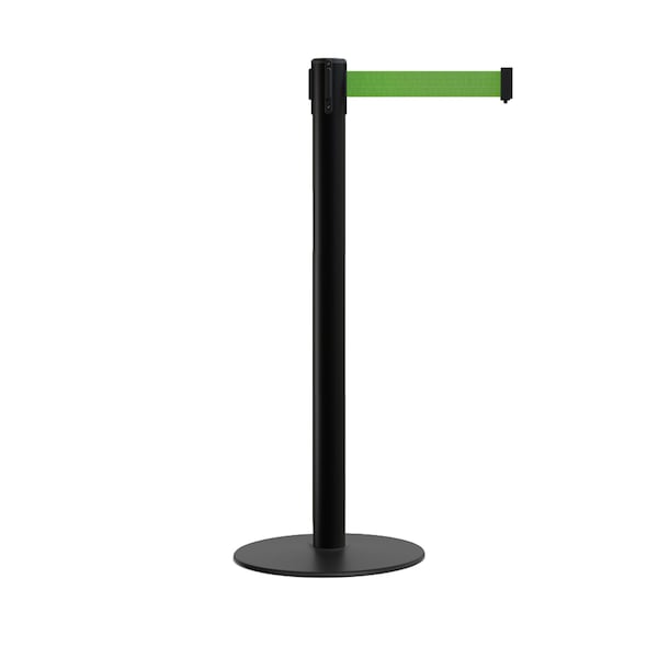 Montour Line Stanchion Belt Barrier Flat Base Black Post 11 ft. Green Belt - S400-BK-GN-110
