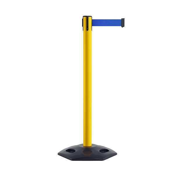 Montour Line Stanchion Belt Barrier Rubber Base Yellow Post 9ft.Blue Belt - P400RB-YW-BL-90