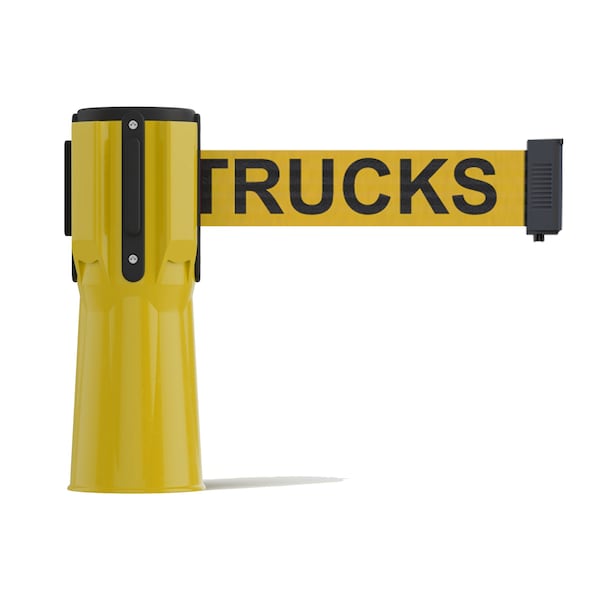 Montour Line Retractable Belt Barrier Cone Mount Yellow Case 11ft. Forkl.Belt - CP100-YW-DANFOYB-110