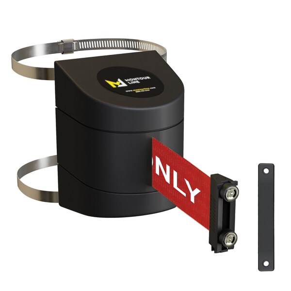 Montour Line Retractable Belt Barrier Black Clamped Wall Mnt, 15ft. R.Auth.Belt (M) - WMX140-BK-AUTHRW-C-M-150