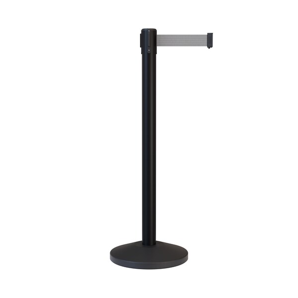 Montour Line Stanchion Belt Barrier Black Post 9ft. Lt Gry Belt - ES400-BK-LGY-CCW-90