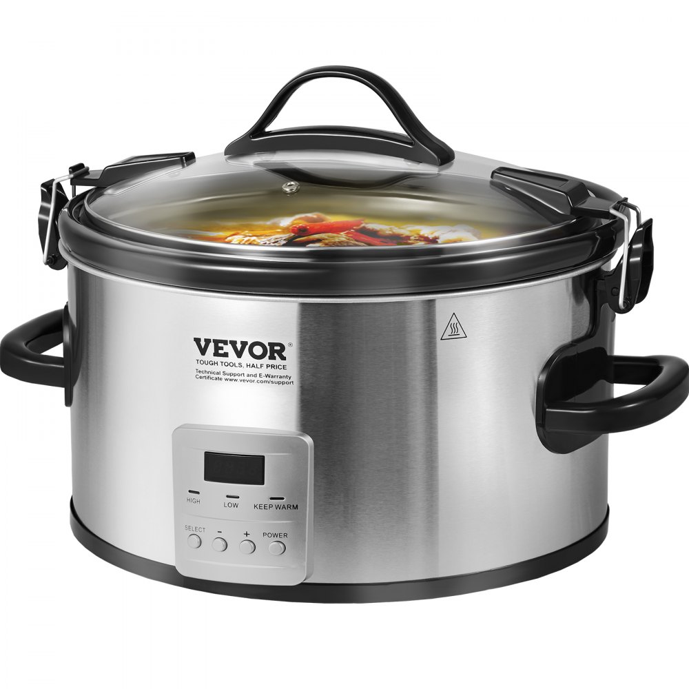 VEVOR Slow Cooker, 8QT 320W Electric Slow Cooker Pot with 3-Level Heat Settings Digital Slow Cookers with 20 Hours Max Timer, Locking Lid, Ceramic Inner Pot for Home/Commercial Use - DGMDGTC8QT152CNBXV1