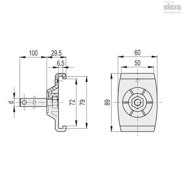 Elesa For smooth side guides, with pin and nut, MPG-2S-P16 - MPG-2S-P