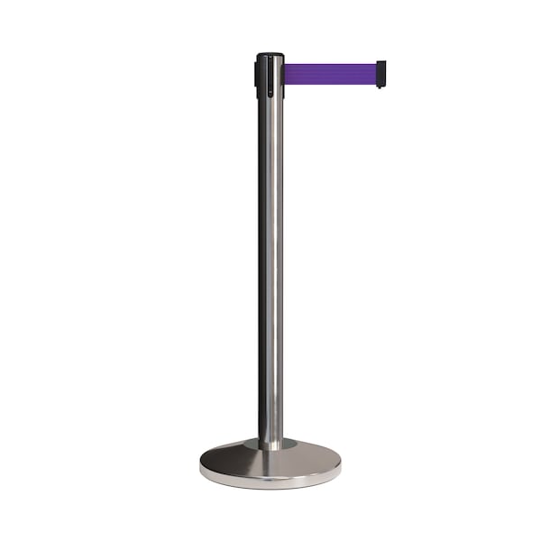 Montour Line Stanchion Belt Barrier Pol.Steel Post 7.5ftPurple Belt - ES400-PS-PE-ML-75
