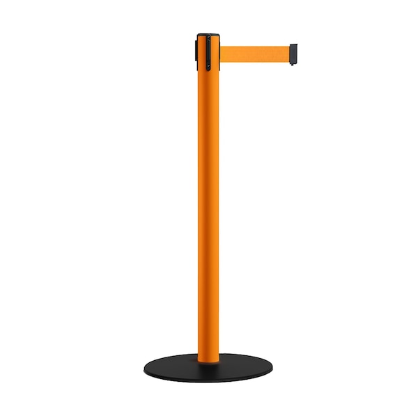 Montour Line Retractable Belt Stanchion, Low Base, 2.5" Orange Post 9' Fl.Org Belt - S400-OR-FOR-90