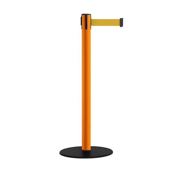 Montour Line Retractable Belt Stanchion, Low Base, 2.5" Orange Post  7.5'YW Belt - S400-OR-YW-75