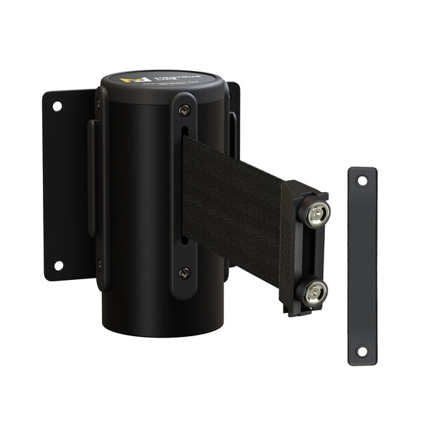 Montour Line Retr. Belt Barrier Fxd Black Metal Wall Mt 8.5' Black Belt - MWM100-BK-BK-F-M-85