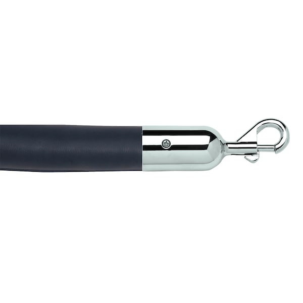 Queue Solutions 6' Naugahyde Stanchion Rope, 1.5" dia., Blue, Satin Chrome Snap Ends - 225BL6-SESLSC