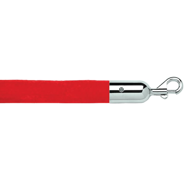 Queue Solutions 6' Velour Stanchion Rope, 1.5" diameter, Red, Satin Brass Snap Ends - 245RD6-SESLSB