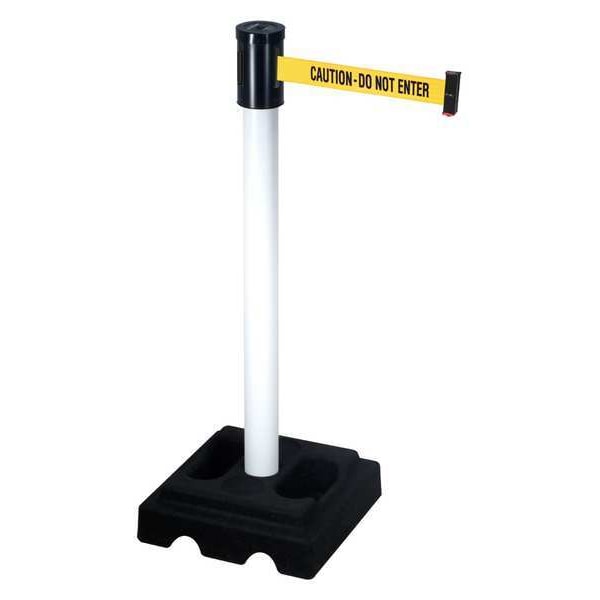 Retracta-Belt Barrier Post with Belt, White, 15 ft Length, 40 in Post Height, Caution Do Not Enter, White - 322PWH-CAU