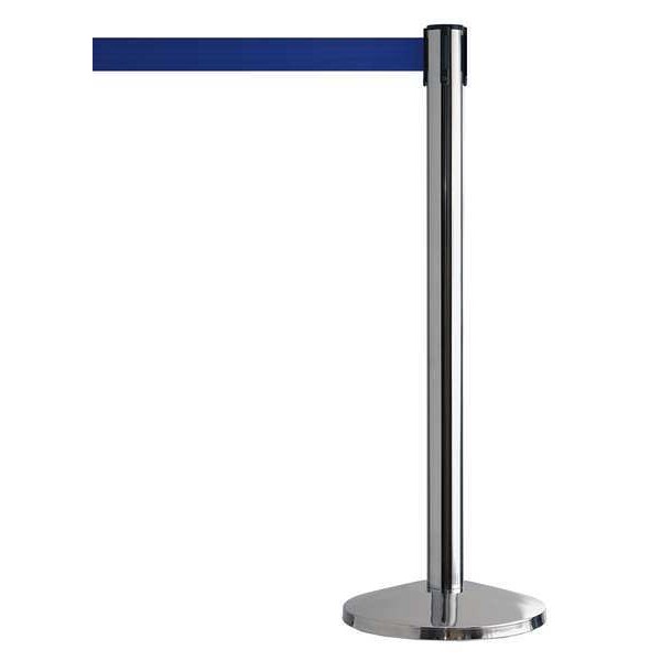 Queueway Barrier Post with Belt, Silver, 7 1/2 ft Length, 39 in Post Height, No Legend - QWAYPOST-1P-L5
