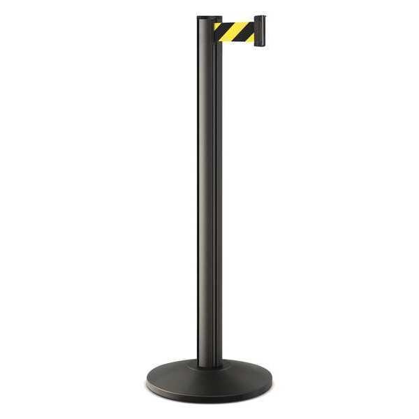Lavi Industries Barrier Post with Belt, Black, 10 ft Length, 40 in Post Height, No Legend, Powder Coated - 50-3000A/WB/SF
