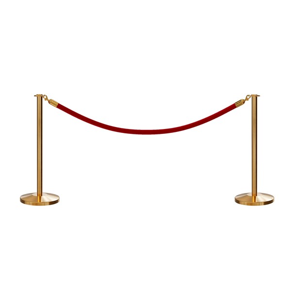 Montour Line Stanchion Post and Rope Kit Sat.Brass, 2 Flat Top 1 Red Rope - 2-SB-FL-1-PVR-RD-PB