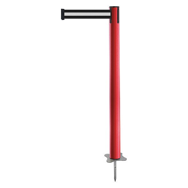 Tensabarrier Barrier Post with Belt, Red, 7 1/2 ft Length, 43 in Post Height, No Legend, Unfinished - 884-21-STD-S7X-C