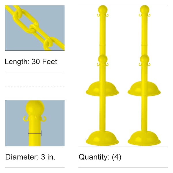 Mr. Chain Yellow Heavy Duty Stowable Stanchion and Chain Kit - 73602-4