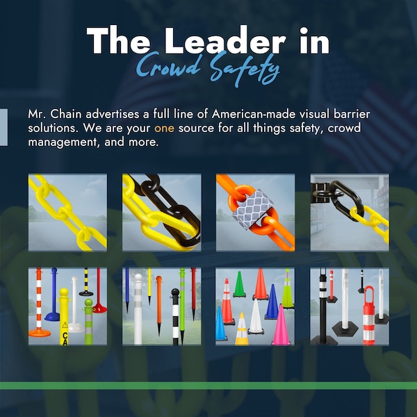 Mr. Chain Safety Orange Reflective Medium Duty Stanchions and Reflective Chain - 72178-6