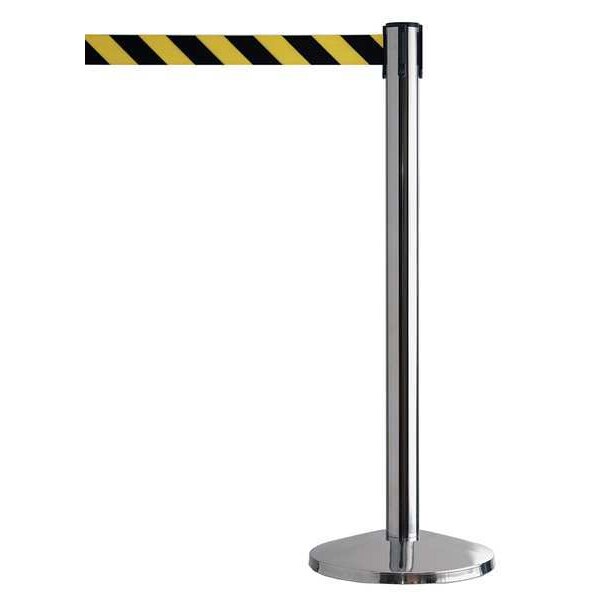 Queueway Barrier Post with Belt, Silver, 7 1/2 ft Length, 39 in Post Height, No Legend - QWAYPOST-1P-D4